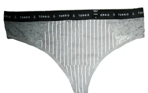 TORRID - PLUS SZ 2 - PINSTRIPE STRETCH LACE SIDES - SEXY MID RISE THONG PANTY - Picture 1 of 2