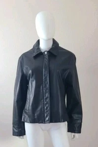 Vintage Guess Leather Jacket Womens Large Black - Picture 1 of 10