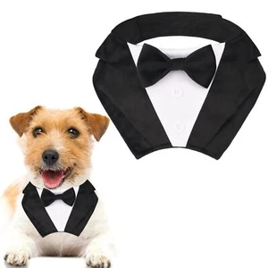 Formal Dog Tuxedo Wedding Dog Collar with Bow Black Dog Bandana Wedding Dog T... - Picture 1 of 6