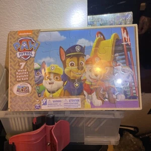 Nickelodeon Paw Patrol 7 Wood Jigsaw Puzzles In Wooden Storage Box - Picture 1 of 3