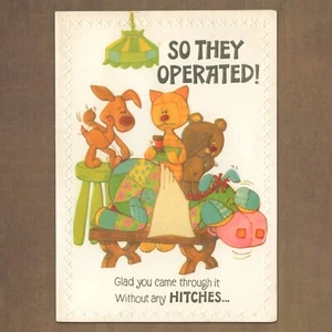 Unused Vintage BUZZA Gibson Get Well Operation Card, Cute Plush Animals Stitches - Picture 1 of 6