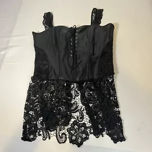 Wechery Corsage Steampunk Faux Leather CORSET Bustier Lace Up Zip Gothic Womens - Picture 1 of 8