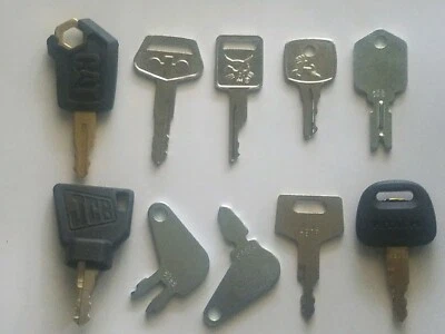 10 Heavy Equipment Keys CAT Komatsu Bobcat Hitachi John Deere JD Takeuchi Case  - Image 1 of 4