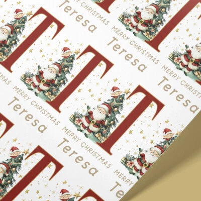 GIFT WRAP 4U Personalised Christmas Red Initial Wrapping Paper
