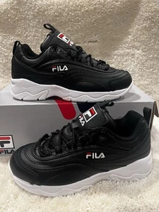 Fila Chunky Sneakers Black Leather White Women’s Size 6 / EU 36 - Picture 1 of 6