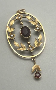 Victorian / Edwardian 9ct Yellow Gold & Garnet & Pearl Pendant c1900 1.94g FEZX - Picture 1 of 3