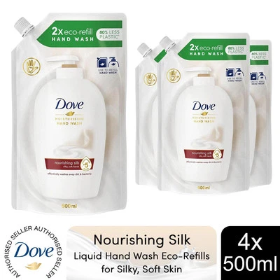 Dove Moisturising Liquid HandWash Refill Nourishing Silk for Soft Hands, 4x500ml - Image 1 of 4