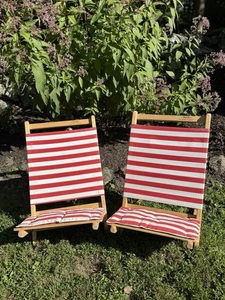 Byer of Maine Lounger Beach Chairs Canvas & Wood Foldable Camping 2 Vintage Red - Picture 1 of 10