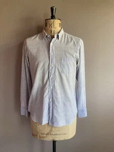 45rpm Studio Shirt Mens Size L White Blue Striped Lightweight Cotton - Picture 1 of 13