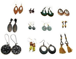 Lot of 12 pair Vintage/Now Copper Bronze Verdigris Artisan Boho Pierced Earrings - Picture 1 of 15