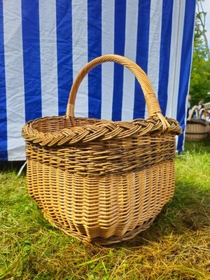 Wicker Mushroom Basket with Braided Rim – Handwoven Foraging Basket - Image 1 of 4