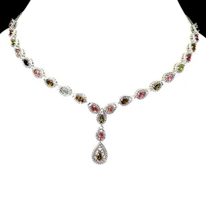 925 Sterling Silver Necklace Pear Tourmaline 5x3mm Gemstone Jewelry 19inches - Picture 1 of 14