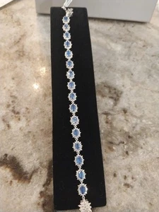 Bracciale Kashmir Cianite e Zirconi Bianchi 12,60 ctw Stella Lucente/Rodo/Slvr,7,25" - Foto 1 di 10