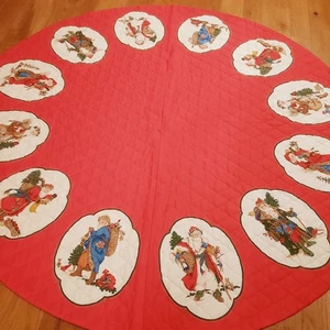 Gonna Albero di Natale Vintage Trapuntata Fatta a Mano 54" Vecchio Mondo Babbo Natale Rosso - Foto 1 di 13