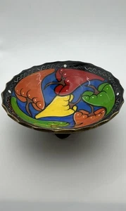 Mexican Hand Painted 3 Footed Pottery Bowl - Picture 1 of 9