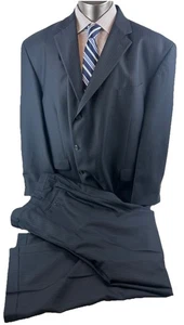 Oscar De La Renta Mens Suit 56.L Navy Striped 3 Button Cashmere Wool 46x30 Pleat - Picture 1 of 24