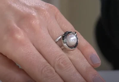 罕见 Honora 纯银 9 毫米培养珍珠和黑色尖晶石雕塑戒指 6.6 克 尺寸 6 — 第 1/4 张图片