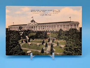 Grand Hotel Mackinac Island MI Ripleys längste Veranda Leinen Postkarte 1954 - Bild 1 von 2