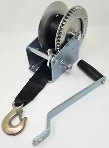 Trailer Boat Winch 1600 lbs Hand Crank w/ 26ft Polyester Strap Heavy Duty Hook - Bild 1 von 2