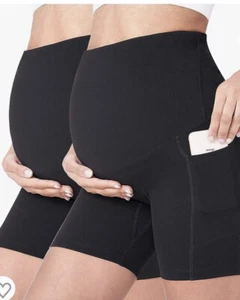 POSHDIVAH Women's Maternity Yoga Shorts Over The Belly Bump Workout XL Black - Picture 1 of 4