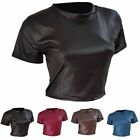 Brown Faux Leather Casual Top for Women Nightclub Short Sleeved T Shirt
