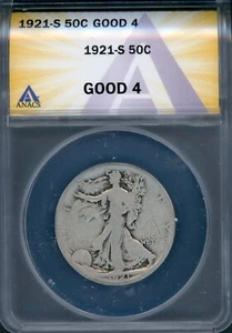 1921s ANACS G4 Walking Liberty SILVER Half Dollar KEY DATE Coin Nice 1921 s NR - Picture 1 of 4