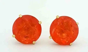 GENUINE 9.28 Cts PADPARADSCHA SAPPHIRE STUD EARRINGS 14K GOLD - Free Certificate - Picture 1 of 7