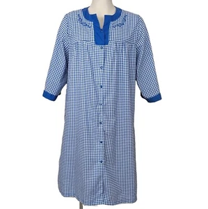 Anthony Richards Housecoat Women's 1X Front Snap-Up SS Pockets Blue White Check - Picture 1 of 11