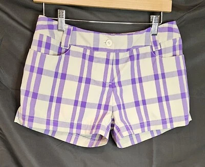  Adidas Mujer Talla 2 Pantalones Cortos Púrpura Y Gris Cremallera A Cuadros 4 Bolsillos 3" Entrepierna Foto 1 de 4