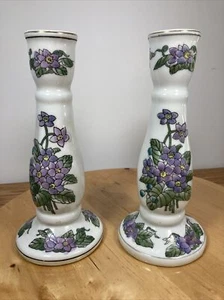 "Candelabros de porcelana vintage flores púrpuras de 9""" - Imagen 1 de 13
