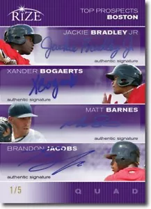 2012 Jackie BRADLEY * Xander BOGAERTS Matt BARNES *Brandon JACOBS PURPLE Auto /5 - Picture 1 of 2