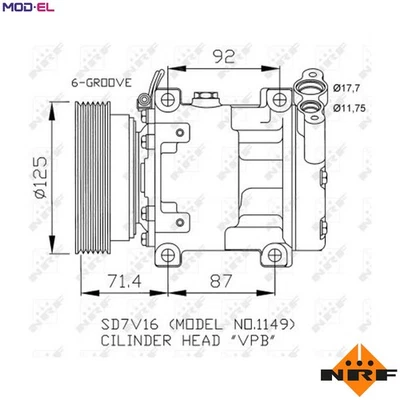 COMPRESSOR AIR CONDITIONING 32267 FOR RENAULT CLIO/MIO/II/Mk LUTECIA 1.6L 4cyl - Image 1 of 4