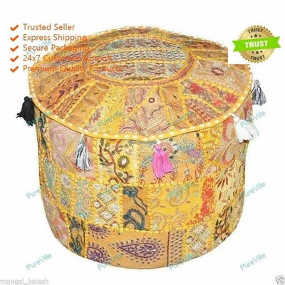 Ottoman Chair Pouf Stool Floral Handmade Pouffe Poof INDIAN Decor - Image 1 of 4