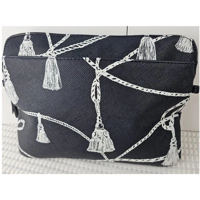 Chicos Clutch Makeup Bag Nautical Navy/White Large Tassel Polka Dot Liner - Image 1 of 4