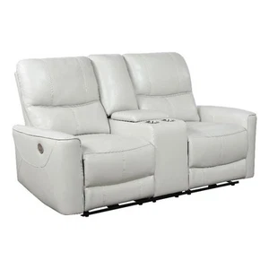 Pemberly Row Faux Leather Power Reclining Loveseat with Console Ivory - Picture 1 of 14