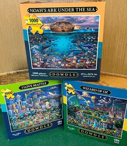 THREE 🧩 DOWDLE 1000 Pc Puzzles  Noah's Ark, Seattle, Wizard of Oz COMPLETE! - Picture 1 of 7