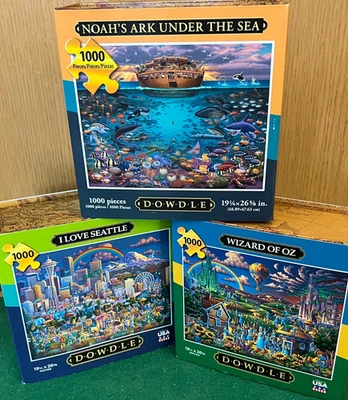 THREE 🧩 DOWDLE 1000 Pc Puzzles  Noah's Ark, Seattle, Wizard of Oz COMPLETE! - Image 1 of 4