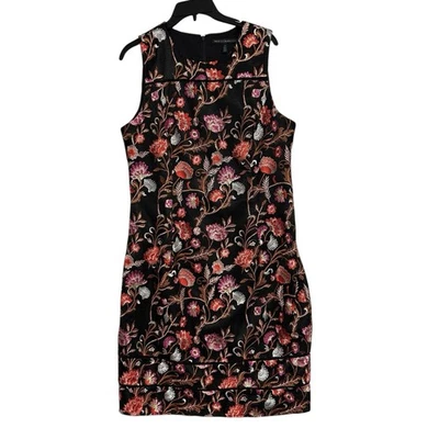 WHITE HOUSE BLACK MARKET Women Jacquard Floral Sleeveless Black Sheath Dress 14 - Image 1 of 4