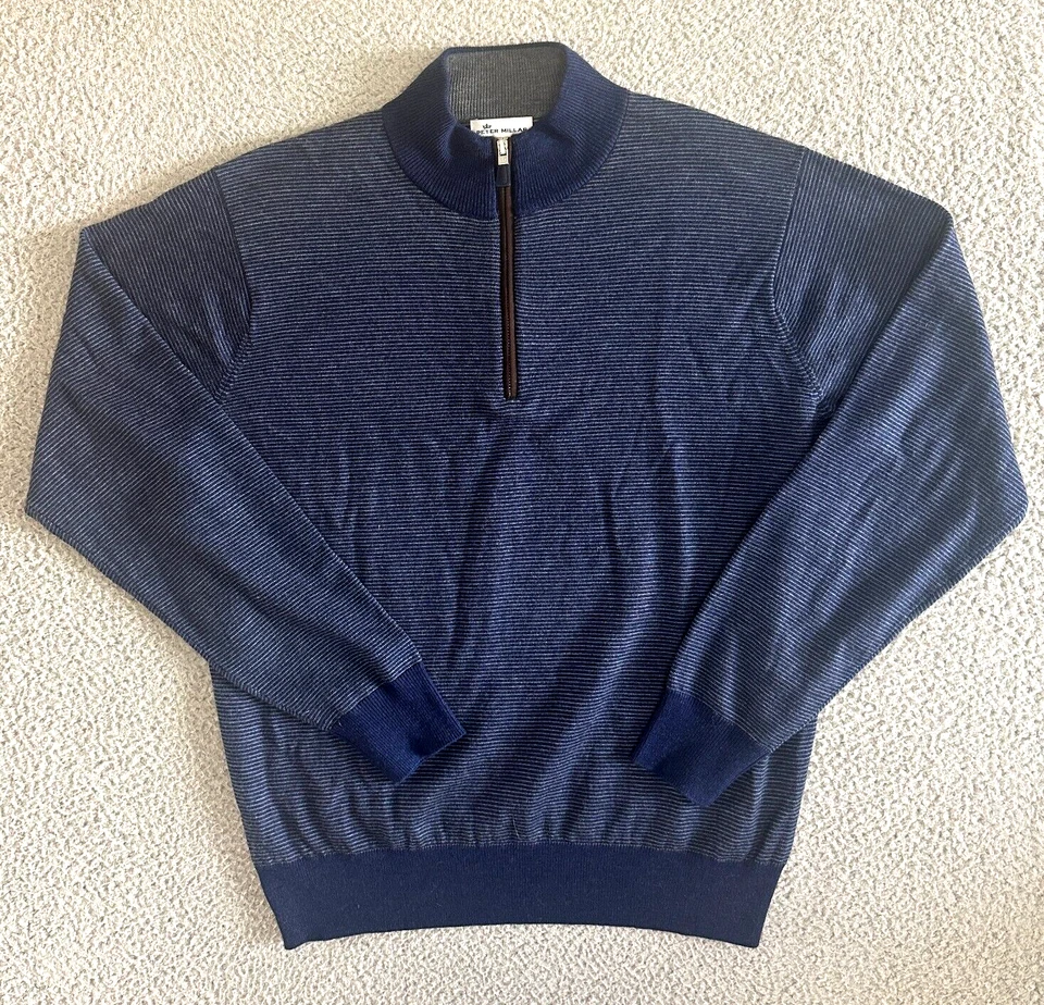 Peter Millar Extrafine Italian Merino Wool Sweater Mens Medium Blue Half Zip - Image 1 of 4