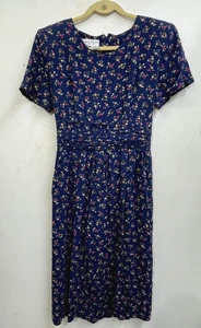 Vintage Betsty Lauren Petite  Floral Midi Day Dress Womens Size 12 Pleated Waist - Picture 1 of 3