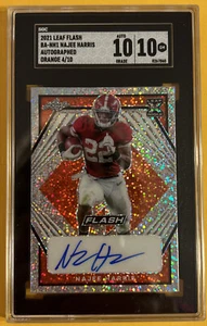 2021 Leaf Flash Orange Najee Harris #4/10 Auto Rookie RC Steelers SGC 10 GEM MT - Picture 1 of 2