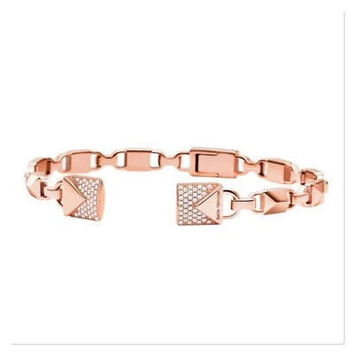 MICHAEL KORS Rose Gold Tone Hinged Open Cuff Mercer Link Bracelet $250.00 - Image 1 of 4