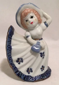Vintage Porcelain Ceramics Bell, Flower Girl With Hat and Petticoat, Gold Trim - Picture 1 of 5