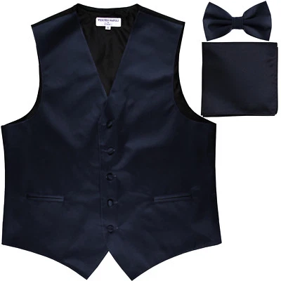 New Men's formal vest Tuxedo Waistcoat_bowtie & hankie set navy blue wedding - Image 1 of 4