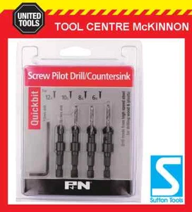 P&N BY SUTTON TOOLS 4pce QUICKBIT SCREW PILOT DRILL / COUNTERSINK BIT SET - Bild 1 von 2