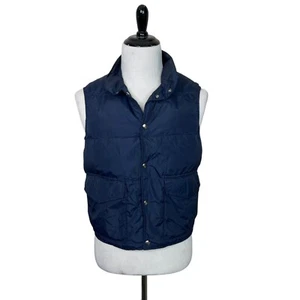 Woolrich Vintage 70s Down Filled Puffer Vest Snap Front Navy Blue Mens M Medium - Picture 1 of 6