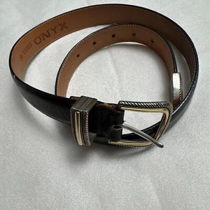 Vintage Onyx Women’s Dark Brown Leather Belt Size 30W Western - Picture 1 of 9