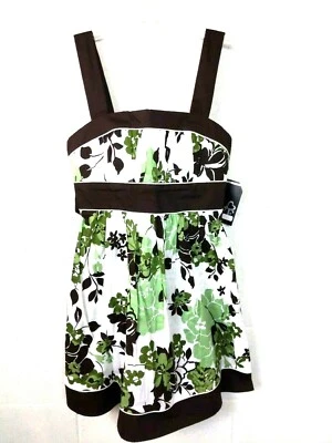 Junior 9 Dress Brown Green Sleeveless Tie Back Empire Waist Dress Love Tease - Image 1 of 4