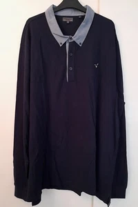 New Voi Jeans Men's Long Sleeve Chambray Collar Polo Shirt Navy Size 2XL - Picture 1 of 6