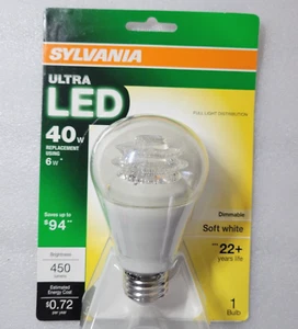 Sylvania Ultra LED 40w Replacement Dimmable Soft White 450 Lumens A19 - Picture 1 of 3